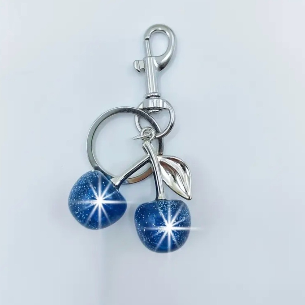 Cherries Blue & Silver Bag Charm Keychain, NEW - Picture 3 of 6